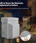 Beefed Up Outdoor Electrical Outlet Box With Dual 20 Amp Weather Resistant Gfci Receptacles Rated Rainproof Rust Resistant Shell under rain.