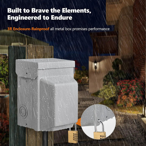 Beefed Up Outdoor Electrical Outlet Box With Dual 20 Amp Weather Resistant Gfci Receptacles Rated Rainproof Rust Resistant Shell under rain.