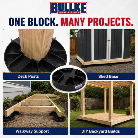 Round Floating Deck Block Pedestals for Pier and Shed Foundations, Heavy Duty Handi Block USA Made 6 Pack with various uses.