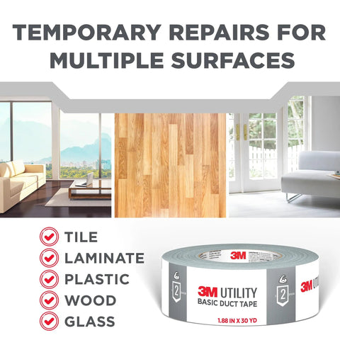 Heavy Duty Duct Tape Bundle 3 Rolls 1.88 Inches by 55 Yards for multiple surfaces, interior repair promo.