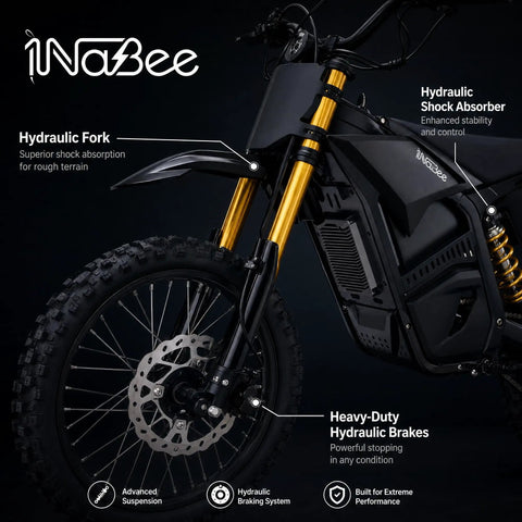 Kickin Up Dust On Gnarly Trails With This Badass Electric Dirt Bike For Adults And Teens Featuring A Hella Potent 3000W High Torque Mid Drive Motor That Rips Up To 35 Mph And Crushes Steep Hills While Keeping Every Bumpy Ride Smooth And Stable, showcasing hydraulic fork and heavy-duty brakes.