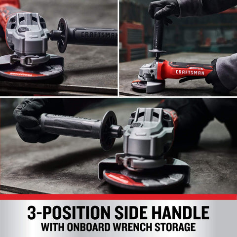 V20 Cordless 4-1/2 Inch Angle Grinder Bare Tool With Brushless Motor Up To 65 Percent More Power, 3-position side handle