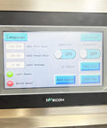Control panel of Automatic Desktop Conveyor Roller Labeling Machine For Round Bottles Handles Glass And Plastic Containers At Twenty To Sixty Per Minute Adjustable Guide Rails Emergency Stop Button No Sweat Operation.