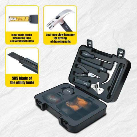136 Piece All In One Hand Tool Set For Home DIY And Everyday Repairs With Screwdrivers Wrenches Hammer Tape Measure Pliers In A Compact Portable Tool Box Rust Resistant Heavy Duty For Quick Home Fixes open view showing tools inside