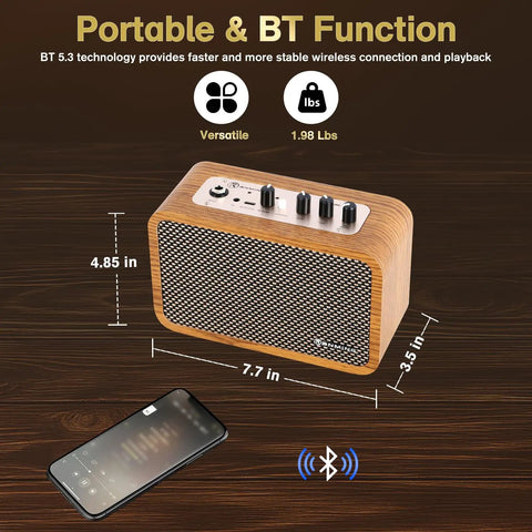 10W Mini Guitar Amp With Clean And Drive Channels, Portable Electric Guitar Amp with USB C Rechargeable Battery, wood finish