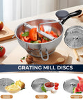 Pro Grade Stainless Steel Food Mill with 3 Milling Discs and tomatoes, ergonomic hand crank, blue, for sauce or canning.