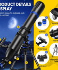 90mm Aperture 800mm Focal Length Refractor Telescope For Adults And Kids, Beginner Friendly Yet High Powered, All In One Kit Display