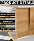 Two Pack Heavy Duty Four Foot Long Plastic Sliding Cabinet Door Track Hardware Sets For Half Inch Thick Panels Includes Upper And Lower Tracks For Sliding Closet Doors And Glass Window Cabinets Easy Quick Installation showing raised design and wood panel.