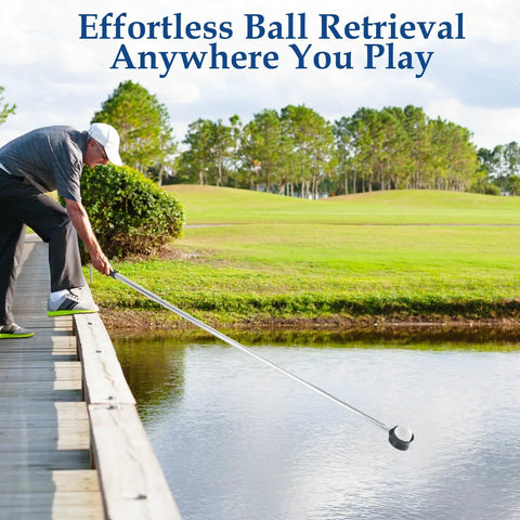 Golfer using 9Ft Telescopic Golf Ball Retriever With Stainless Steel Shaft Water Safe Ball Grabber For Lakes And Ponds Durable