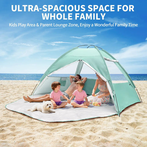 Ultra Spacious Beach Tent For 3 To 4 People With Easy Setup, UPF 50 Plus UV Protection, 95 Inches Long By 79 Inches Wide By 48 Inches High