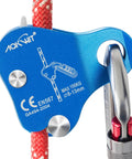Blue climbing ascender, part of Climbing Ascender Fall Protection Belay Device And Rope Grab For Rock Climbing Mountaineering Arborist.
