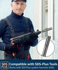 Man holding Heavy Duty SDS Plus Ground Rod Driver Bit Built From Tough Forged Steel For 5/8 And 3/4 Inch Rods Hammer Drill.
