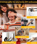 Wall Stud Finder shown in a festive atmosphere with happy people and DIY tools for home improvement projects.