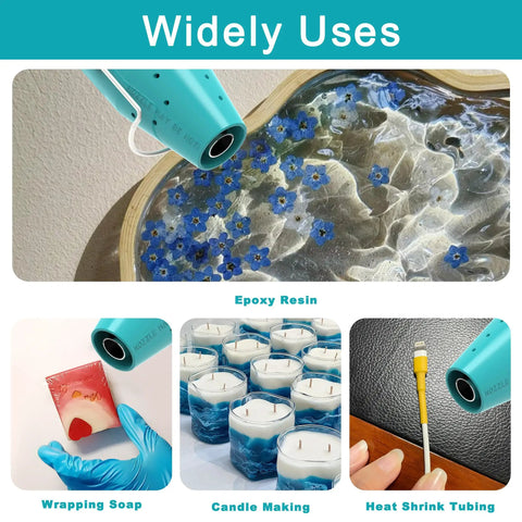 Mini 300W Heat Gun For Shrink Tubing And DIY Crafts With Reflector Nozzle A Versatile Shrink Wrap Gun Tool For Packaging PVC Drying Paint And Clay Green used for crafts like epoxy resin, candle making, and shrink tubing.