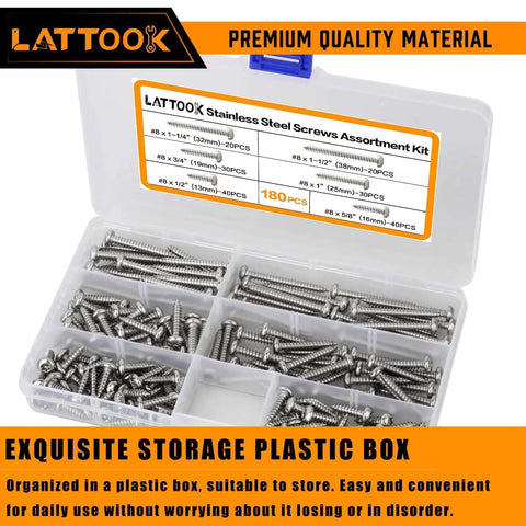 180-Piece No 8 Torx Security Screws Kit in plastic storage box with stainless steel self-tapping screws and assortment label