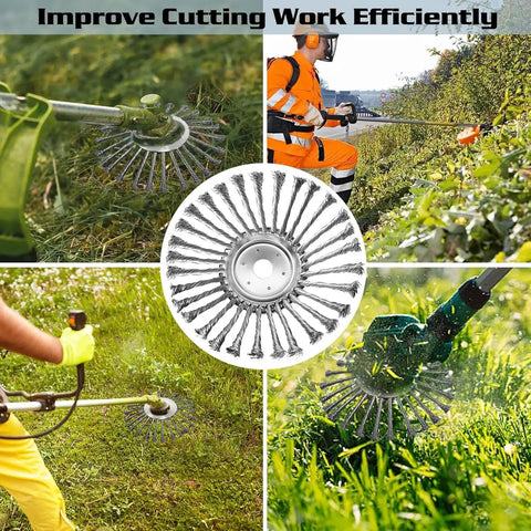10 Inch Steel Wire Weed Wheel Brush Trimmer Head Universal Attachments For Weed Eater Weed Whacker Heavy Duty Unbreakable Wire Blade Replacement Kit Includes 2 Adapters on various lawn care devices