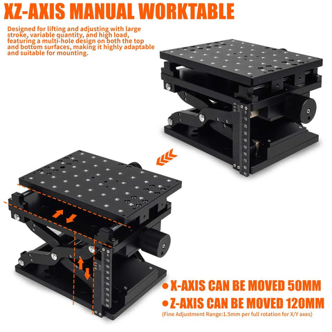 Pro Grade XZ Axis Manual Stage With 50 X 120mm Stroke Sliding Table showcasing adjustable axes and high precision lifting platform
