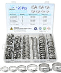 120 Piece Hose Clamp Set In 304 Stainless Steel Worm Gear Clamps Seven Sizes From One Quarter Inch To One And A Half Inch
