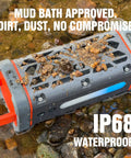 Rugged Aluminum Bluetooth Speaker With 45W Power, BassUp Enhanced Bass, IP68 Waterproof Outdoor Wireless Speaker in mud