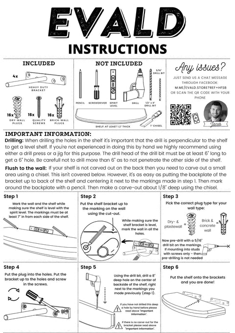 Assembly instructions for heavy duty floating shelf brackets 6 inch mantel mounts built to last that hold up to 125 lbs for drywall brick or concrete universal wall mounts for home and office decor four pack.