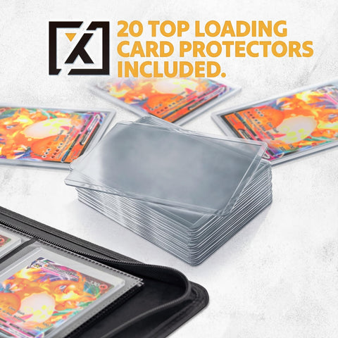 Top Load Card Binder For TCGs And Sports Cards, Holds 252 Toploaders, shows 20 top loading card protectors, secure storage