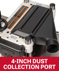 Heavy Duty 15 Inch Thickness Planer 3HP 230V Powerhouse showing 4-inch dust collection port designed for efficient cleanup.