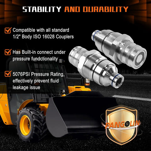 Hydraulic Female Flat Face Quick Connect Coupler 48mm Thread Diameter For Bobcat And John Deere Skid Steer Loaders 318E 319E 320E 323E 326E 328E 329E 332E 333E Plug And Play Replacement Part with features
