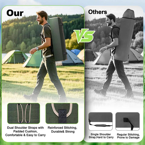 Man carrying Canopy Camping Chair Foldable With Sun Shade For Beach And Outdoors showing dual strap bag versus single strap