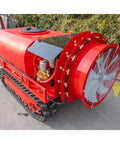 Beefy 400L Remote Control Crawler Sprayer With Dual Brushless Motors and Gasoline Engine, side view of air driven sprayer.