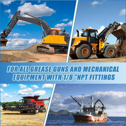 Excavator, tractor, harvester, and boat suitable for Grease Gun Coupler With Extended Reach And 12000 PSI Beefy Lock For Hard To Reach Fittings