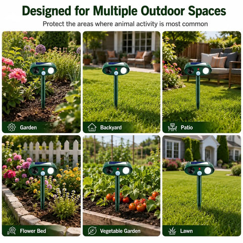 Solar Outdoor Animal Repeller 4 Pack Deer Squirrel Raccoon Cat Deterrent For Gardens And Lawns Keeps Rabbits Skunks Foxes Out Of Veg Patch Flower Beds And Yards in garden and lawn