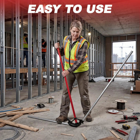 Person using Heavy Duty 3/4 Inch Conduit Bender For Emt Imc And Rigid Pipe on a construction site for precise bends.