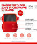 Micro Grill Max Microwave Sandwich Maker With 3 Min Grilled Cheese Capability in red with food-grade silicone exterior and nonstick coating.