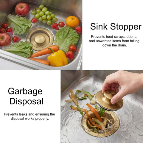 Golden Stainless Steel Garbage Disposal Flange And Sink Stopper For Three And One Half Inch Drain Hole in kitchen sink with produce