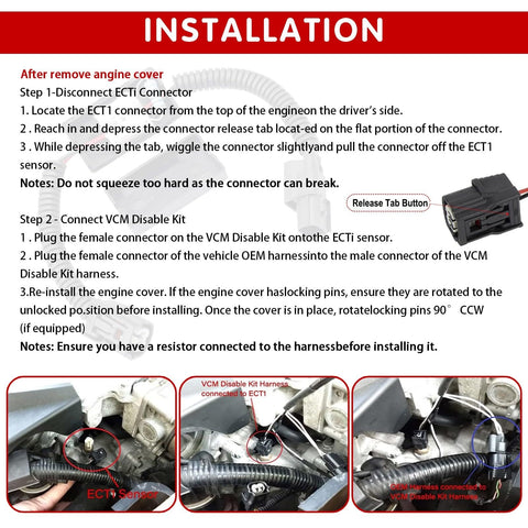 Plug And Play Honda Acura VCM Muzzler Harness Disable Kit installation steps and component images