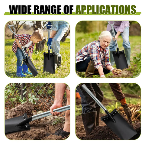 Two Pack All Steel D Grip Shovels With 13 Inch Blades And Removable Footpads For Digging Planting And Pruning Seedlings in use