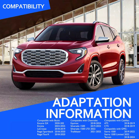Sweet Upgrade For Your Ride With This Premium Replacement Battery Sensor on a red Chevy Equinox showcasing compatibility information.