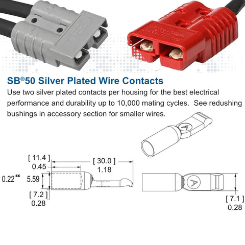 SB50 Connector Kit 50 Amps 36V Gray Housing With 6 AWG Leads 6319 Pair Durable High Current DC Power Connector Set