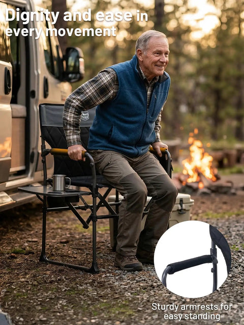 Heavy Duty Camping Chair With Compact Fold Built In Side Table And Pocket For Camping Lawn Fishing And Sports Supports Up To 400 Lbs Ultra Portable Go Anywhere And Easy Carry Handle