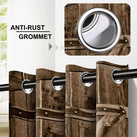 Close-up of Rustic Barn Wood Door Curtains For Doorways With Grommets And Thermal Insulation Cozy Privacy Blackout Curtain detail