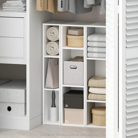 Hella Efficient Three Tier Closet Organizer With Open Shelf Storage For Bedroom Wardrobe Space Saving Slim Floor Rack In Pristine White Compact Layout For Handbags Shoes And Daily Essentials