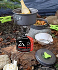 Isobutane Camping Stove Fuel Canister 230 Gram Butane Propane Blend Lightweight Gas Canister For Backpacking 4 Pack in use outdoors