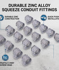 Heavy Squeeze Connector Fittings Three Quarter Inch Zinc Alloy Plug And Play Plumbing Hose Adapters For Fast Pipe Connections showing multiple conduit fittings.