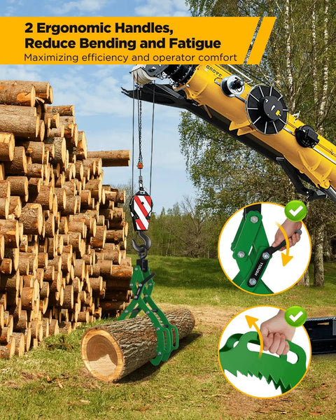 Heavy Duty Log Lifting Tongs With 4 Claws, 32 Inch Timber Grapple Hook lifting a log, made from 8 mm carbon steel, ideal for forestry