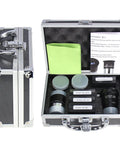 Epic 1.25 Inch Astronomy Accessory Kit with carry case, Plössl eyepieces, Barlow lens, moon and color filters visible inside.
