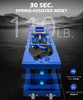 Front view of Beefy 7000-Lb Portable Car Lift With Auto Lock, shown with spring-assisted reset and blue frame.