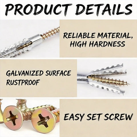 Tree Shaped Steel Hollow Wall Anchors With Screws M6 And M8 Expansion Drywall Anchors For Loose Hinges And Heavy Duty Mounts 70 Piece Kit Delivers Rock Solid Long Lasting Fixes, galvanized steel screws