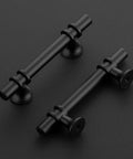 Two matte black drawer handles from the 20 Pack 5 Inch Cabinet Pulls With Round Base Matte Black Drawer Handles For Kitchen Cupboards And Cabinets Sleek Dope Modern Style Easy Install 3 Inch Hole Center Durable Hardware For Cabinets Or Dressers You Can Trust on a dark background