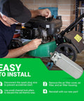 Man installing Thermowax Thermo Wax Assembly Direct Fit Replacement for Honda Mowers, instruction steps visible.