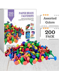 Assorted Color Round Head Craft Brads 200 Pack Top Tier Plated Metal Fasteners For Scrapbooking with multicolored brads displayed.